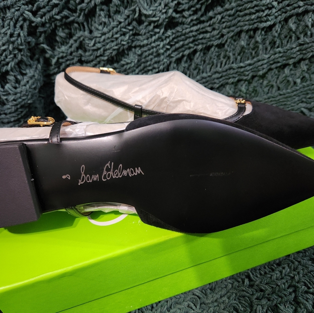 Sam Edelman Womens Cohen Black Suede Slingback Flats with Pointed Toe NWT - Picture 3 of 7